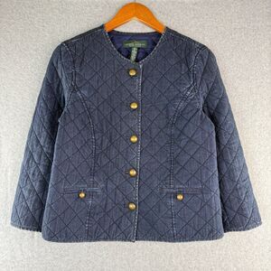Vintage Navy Blue Ralph Lauren Quilted Button Jacket 3/4 Sleeves Quiet Luxury M